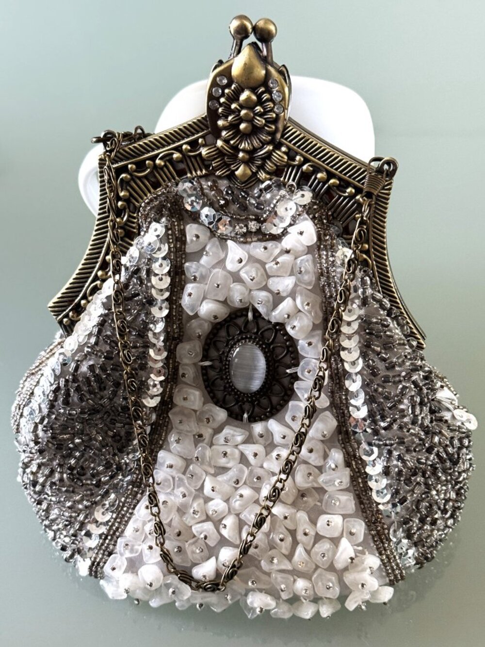 Evening clutch beaded stone handmade handbag - Picture 4 of 9